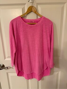 Fresh Produce Pink White Striped Long Sleeve Shirt Women’s Medium USA EUC